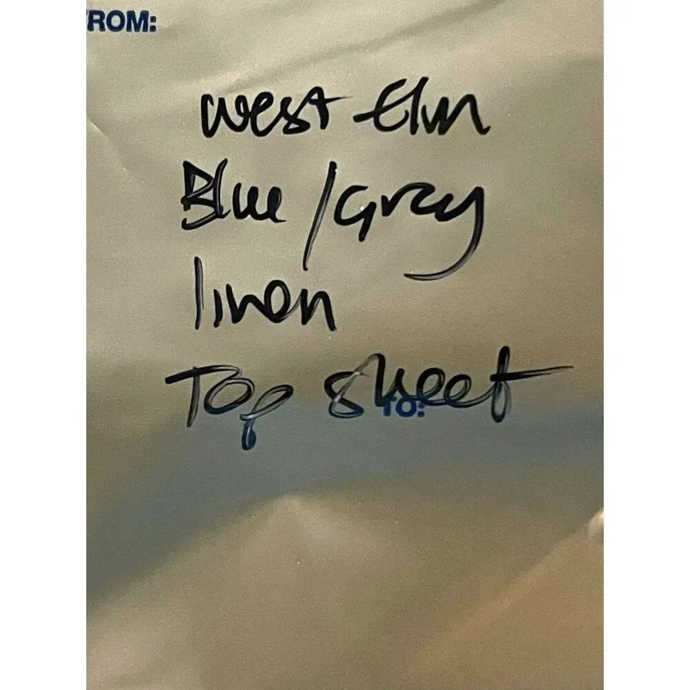 WEST ELM Blue Gray 100% Linen Queen Top Sheet Size 102 x 90